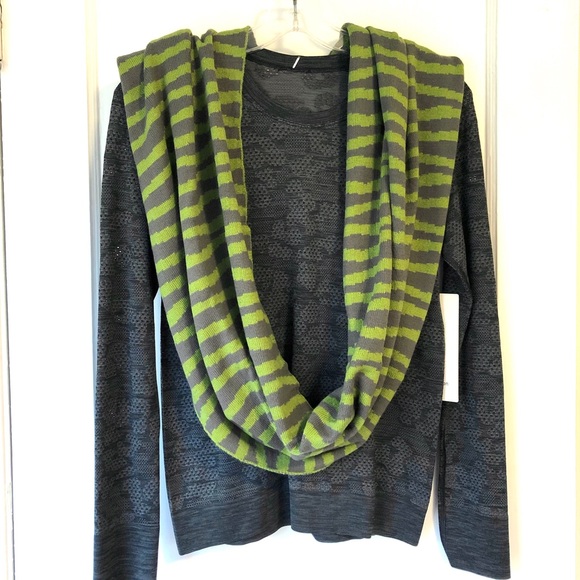 Striped Knit Infinity Scarf - Dark Grey and Green - Picture 5 of 7